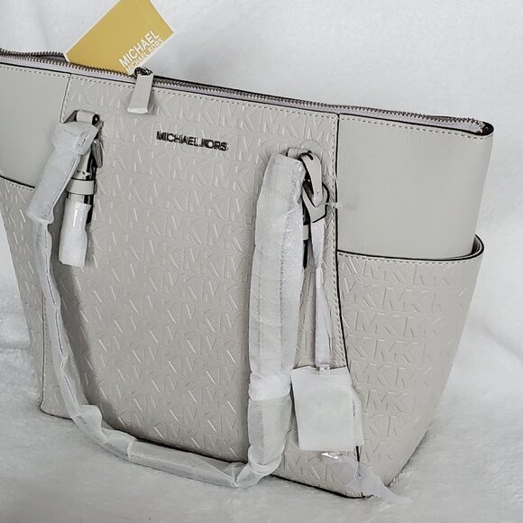 NWT- Michael Kors "Charlotte" Monogram Tote Bag  Color: Aluminum W/Dust Bag - Picture 3 of 11